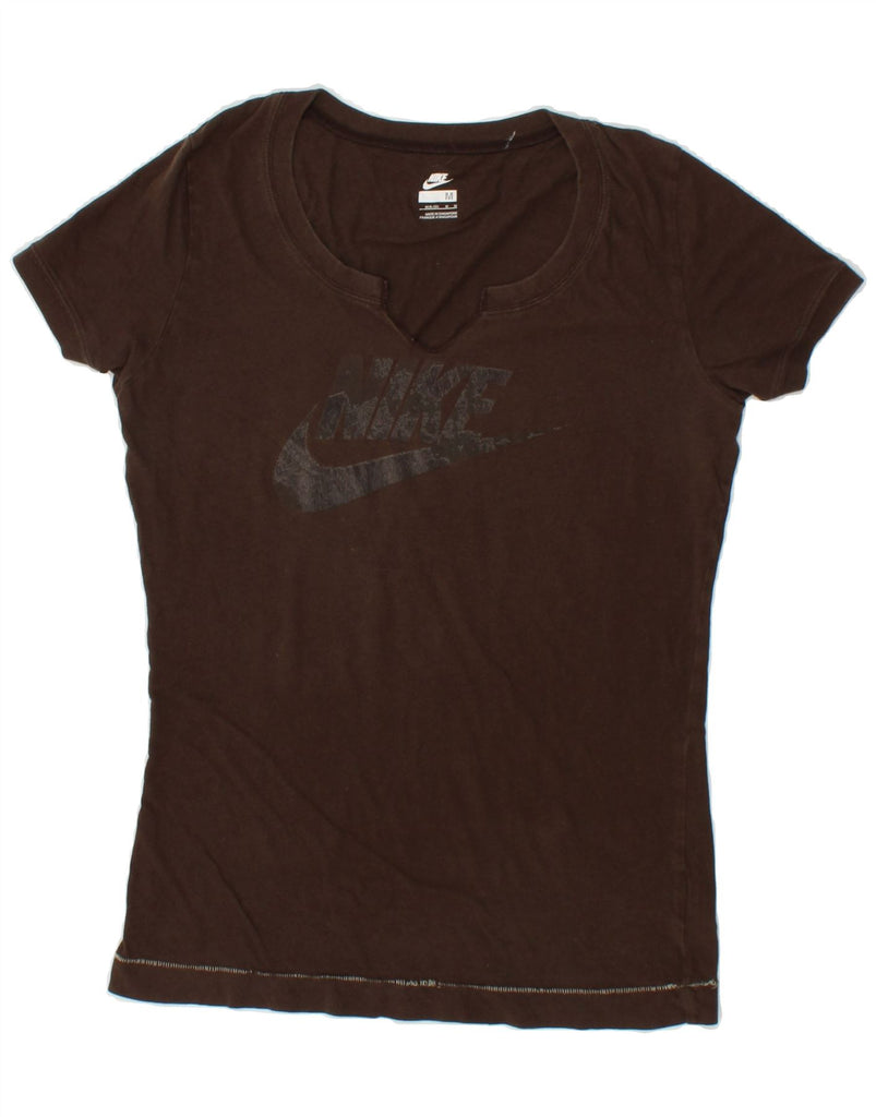 NIKE Womens Graphic T-Shirt Top UK 8/10 Medium Brown Cotton | Vintage Nike | Thrift | Second-Hand Nike | Used Clothing | Messina Hembry 