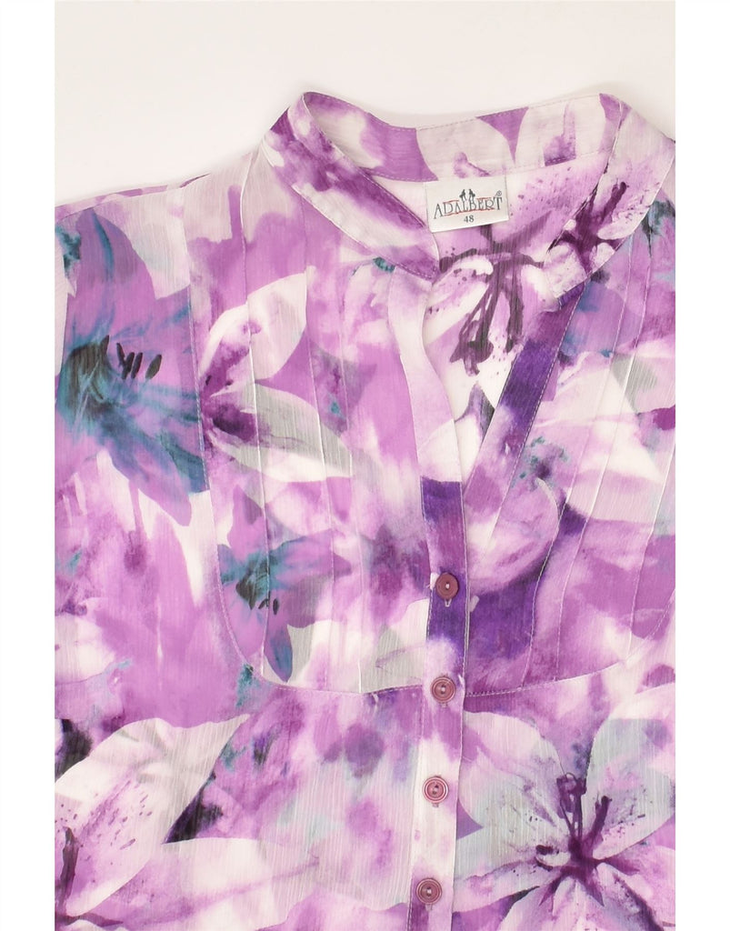 VINTAGE Womens Short Sleeve Shirt IT 48 XL Purple Floral Cotton | Vintage Vintage | Thrift | Second-Hand Vintage | Used Clothing | Messina Hembry 