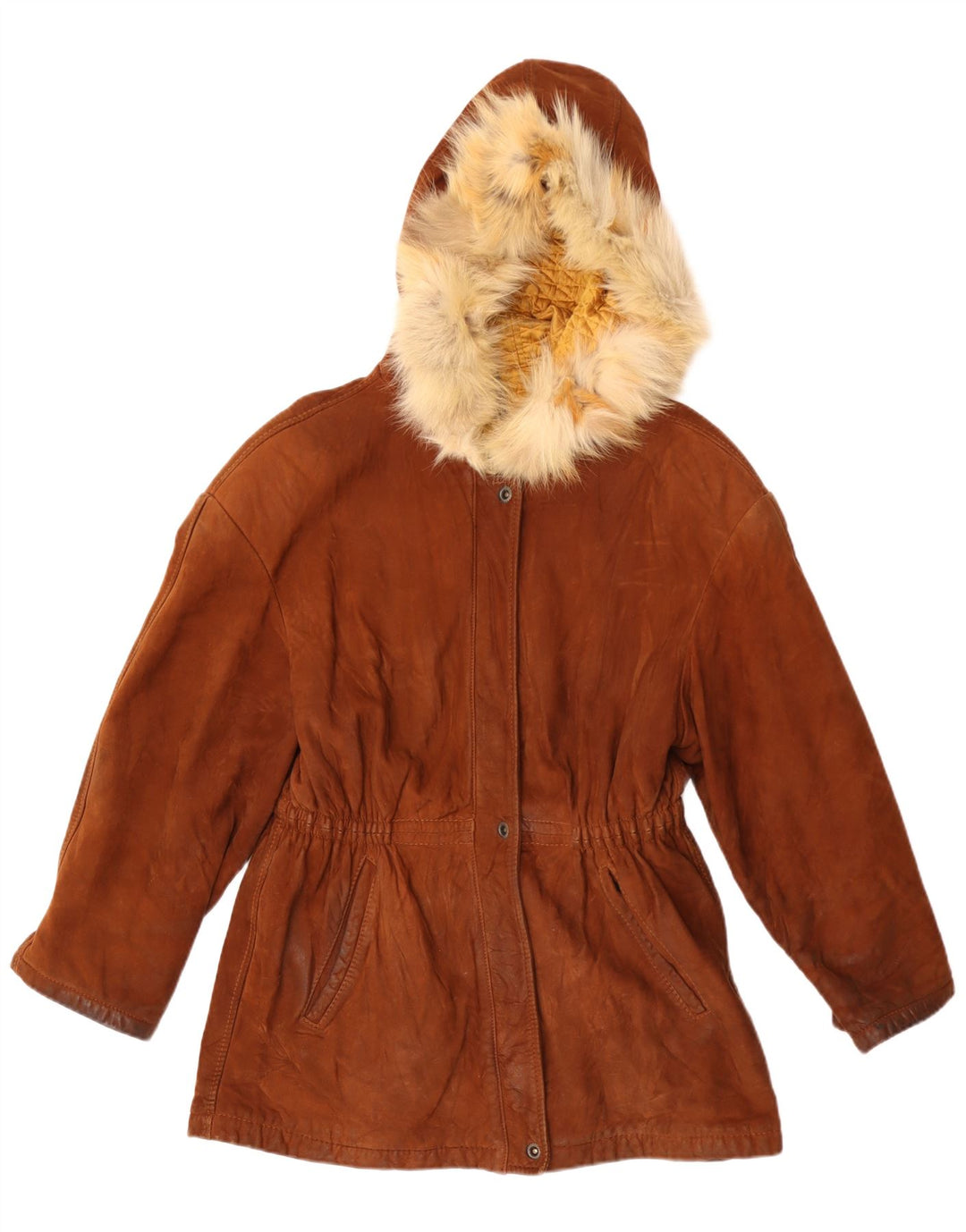 Vintage Womens Hooded Suede Parka Jacket IT 42 Medium Brown