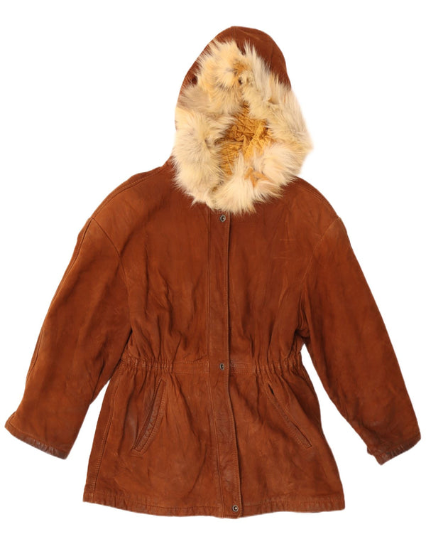 Vintage Womens Hooded Suede Parka Jacket IT 42 Medium Brown