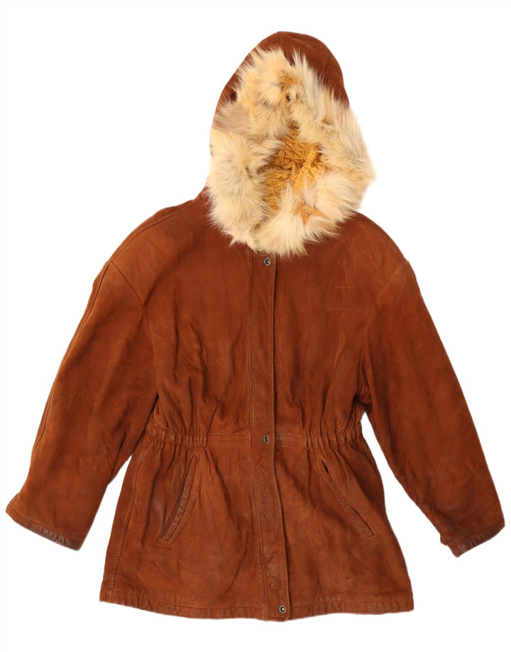 Vintage Womens Hooded Suede Parka Jacket IT 42 Medium Brown