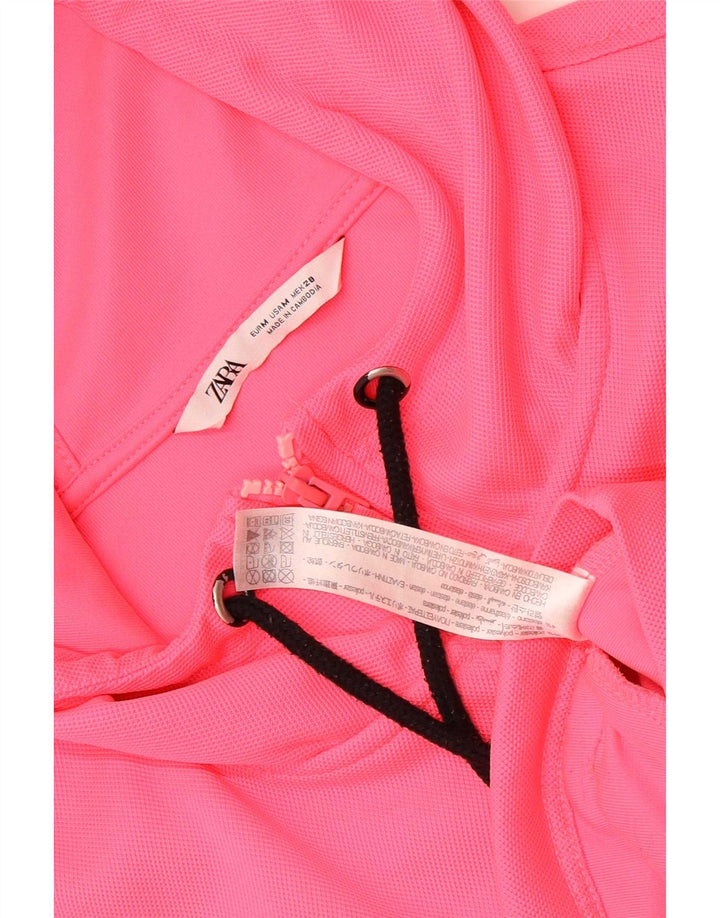 Zara Womens Crop Oversized Zip Hoodie Sweater UK 14 Medium Pink Polyester