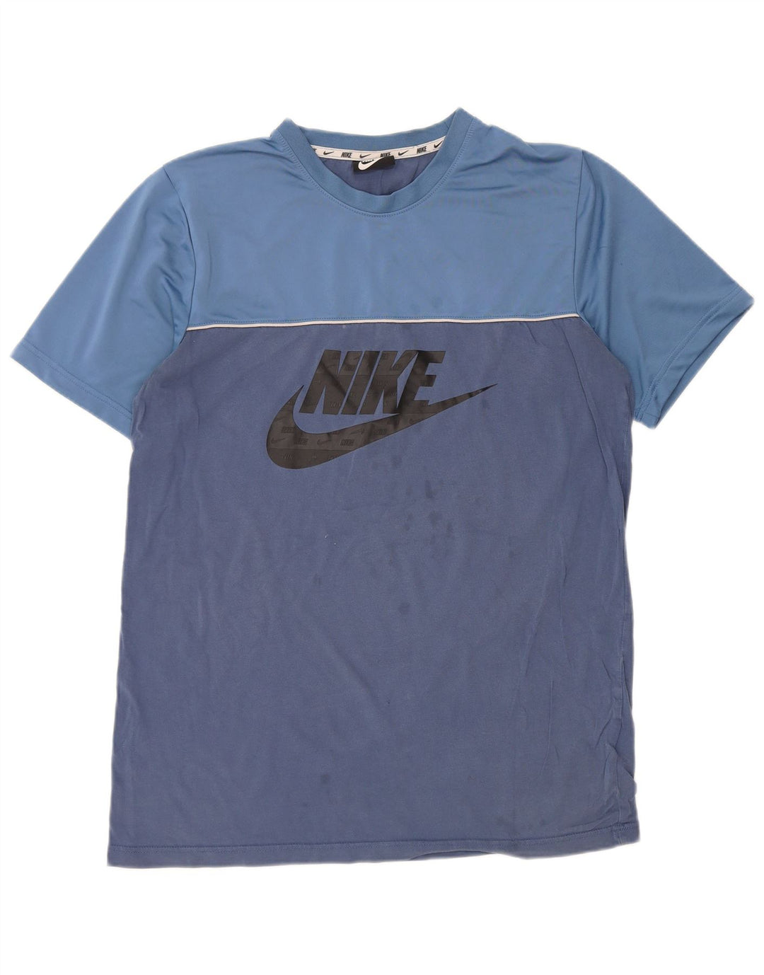 NIKE Mens Graphic T-Shirt Top Large Blue Colourblock Cotton