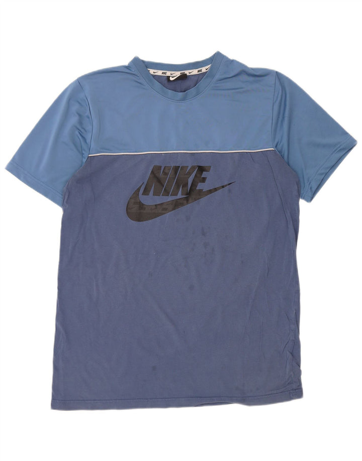NIKE Mens Graphic T-Shirt Top Large Blue Colourblock Cotton
