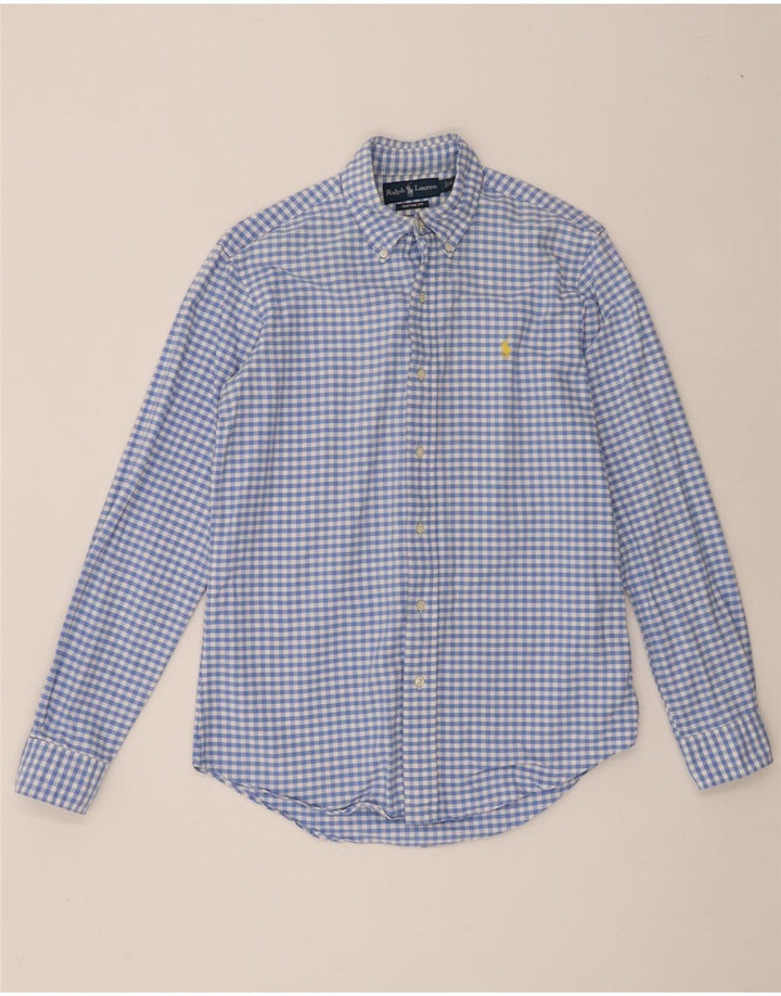 Ralph Lauren Mens Custom Fit Shirt Small Blue Gingham Cotton