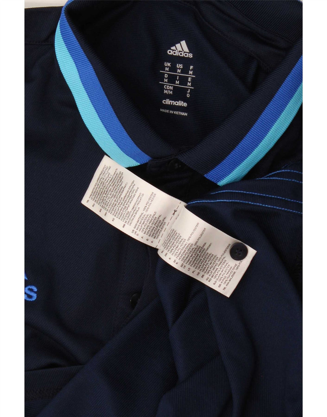 Adidas Mens Climalite Polo Shirt Medium Navy Blue Striped Polyester