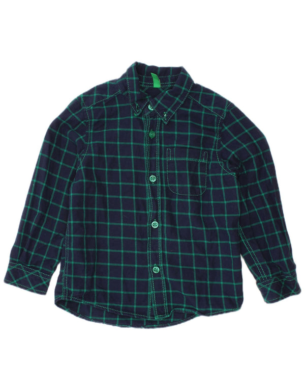 BENETTON Baby Boys Flannel Shirt 18-24 Months Navy Blue Check Cotton