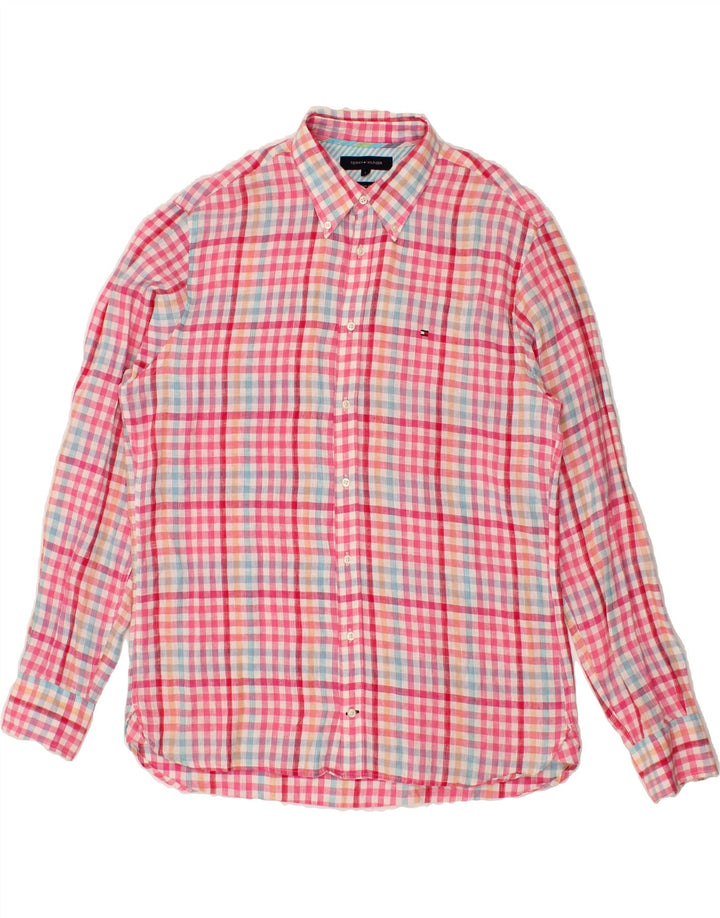 TOMMY HILFIGER Mens Shirt Large Pink Check Cotton Vintage Tommy Hilfiger and Second-Hand Tommy Hilfiger from Messina Hembry 