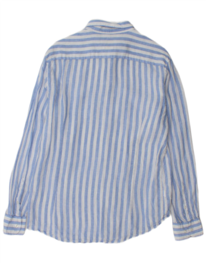 Massimo Dutti Mens Shirt Large Blue Striped Linen