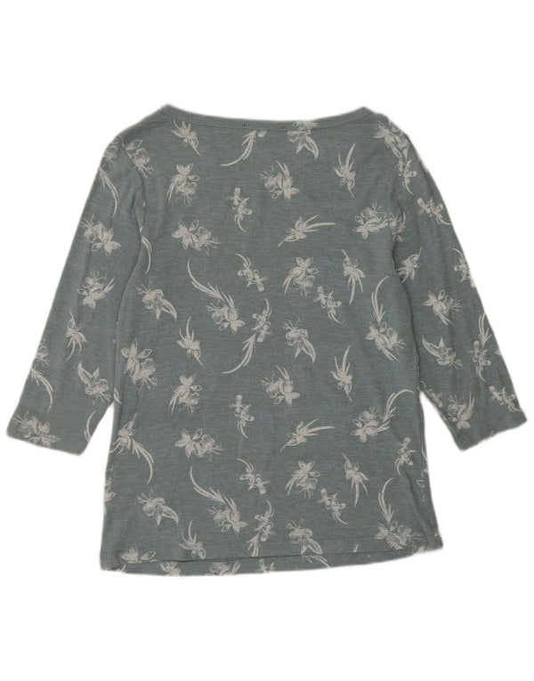 Marks & Spencer Womens Top 3/4 Sleeve UK 16 Large Blue Floral Cotton
