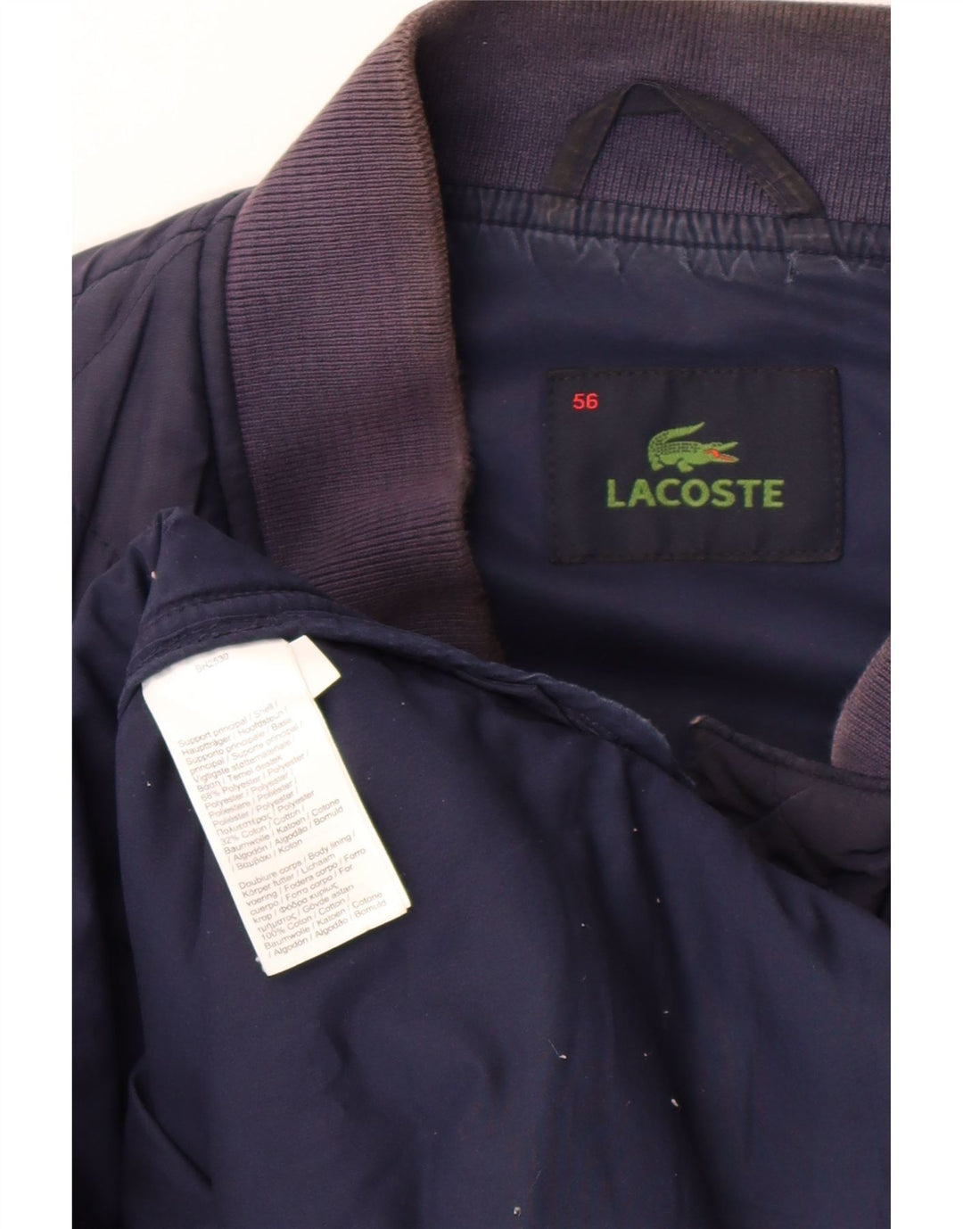 Lacoste Mens Quilted Jacket IT 56 3XL Navy Blue Polyester
