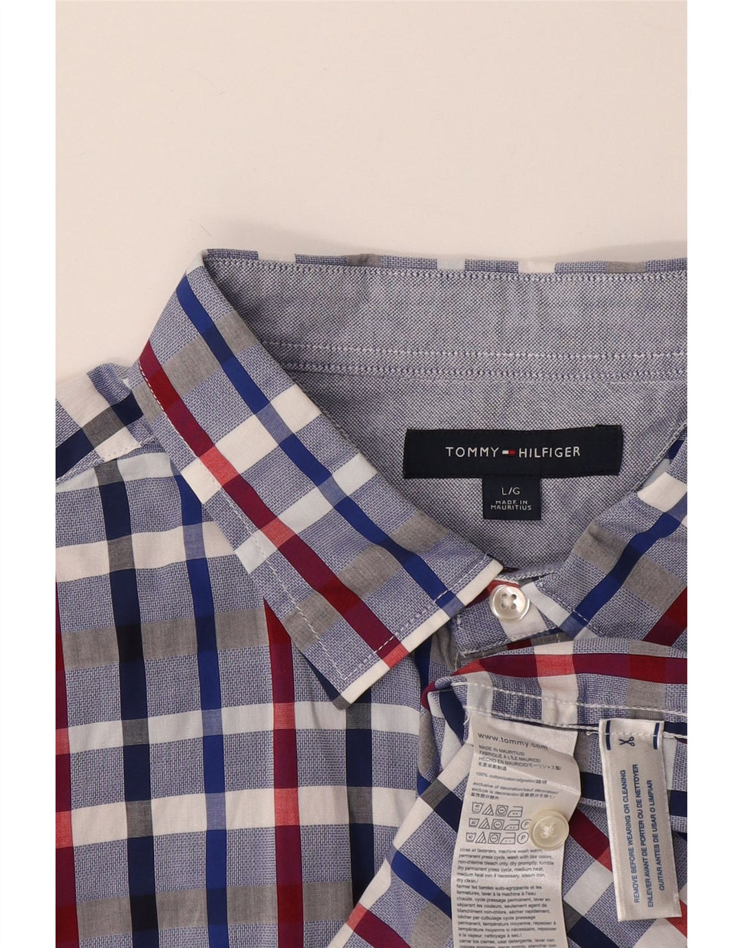 Tommy Hilfiger Mens Short Sleeve Shirt Large Blue Check Cotton