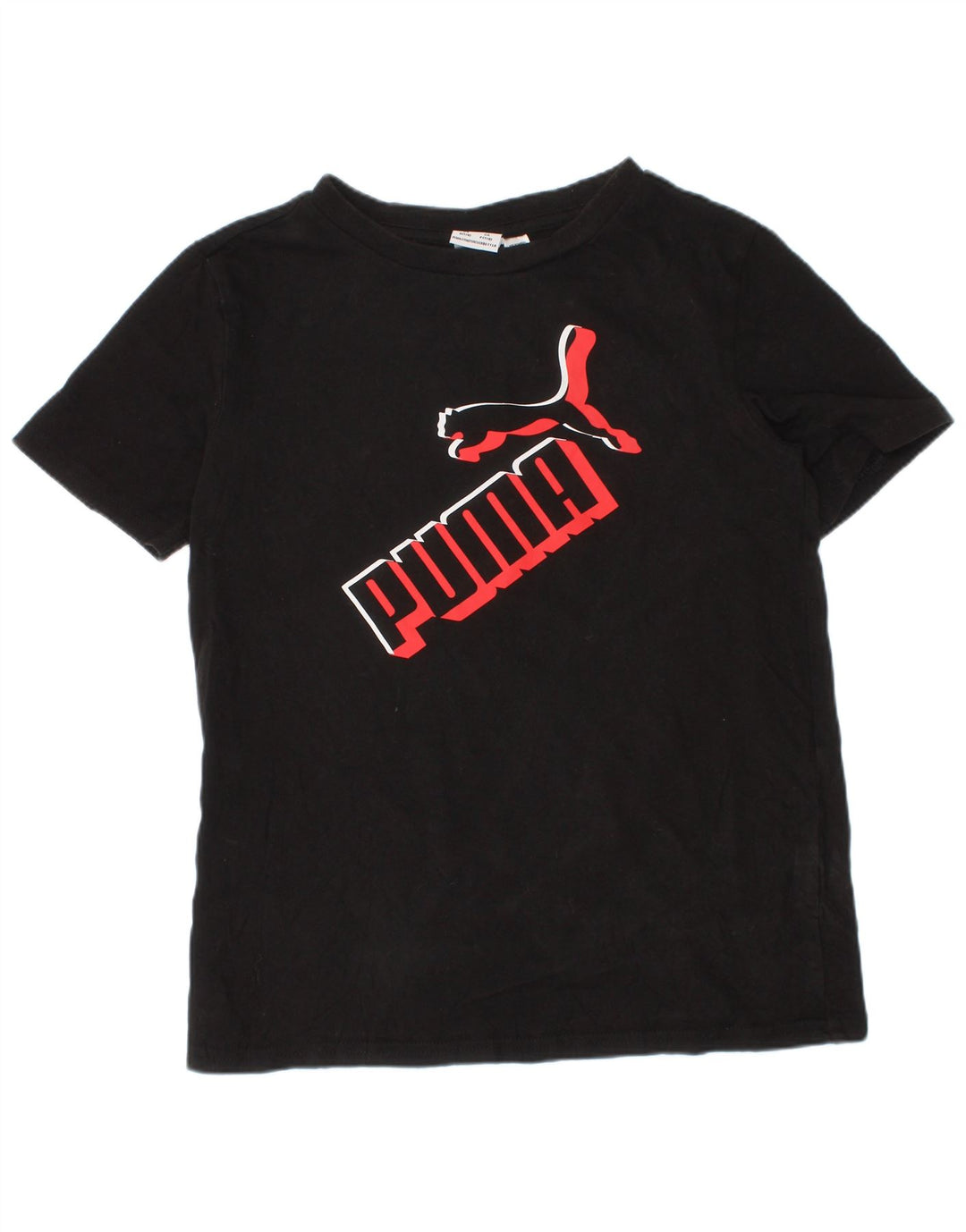 Puma Boys Graphic T-Shirt Top 7-8 Years Small Black Cotton