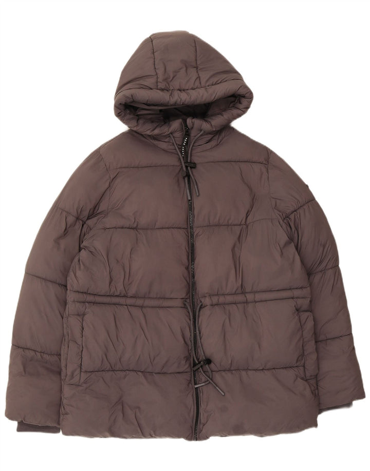 PEPE Jeans Womens Hooded Oversized Padded Jacket UK 10 Small Grey Polyester