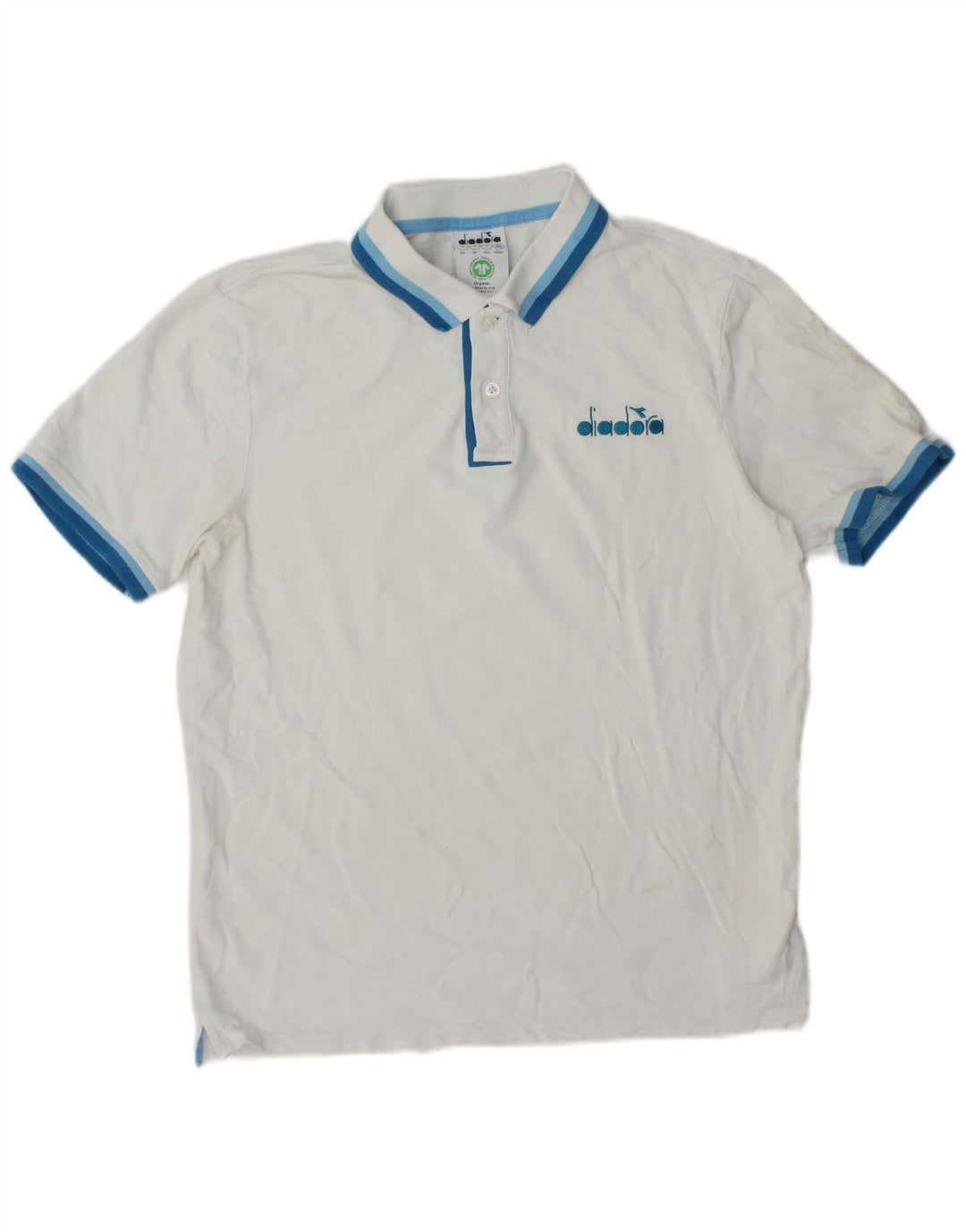 Diadora Mens Polo Shirt Medium White Striped Cotton