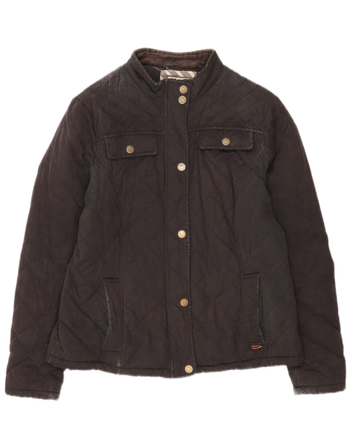 Fat Face Womens Quilted Jacket UK 14 Large Black Cotton