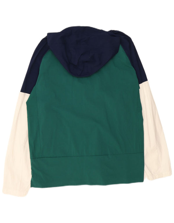 ADIDAS Mens Hooded Tracksuit Top Jacket Large Green Colourblock Nylon