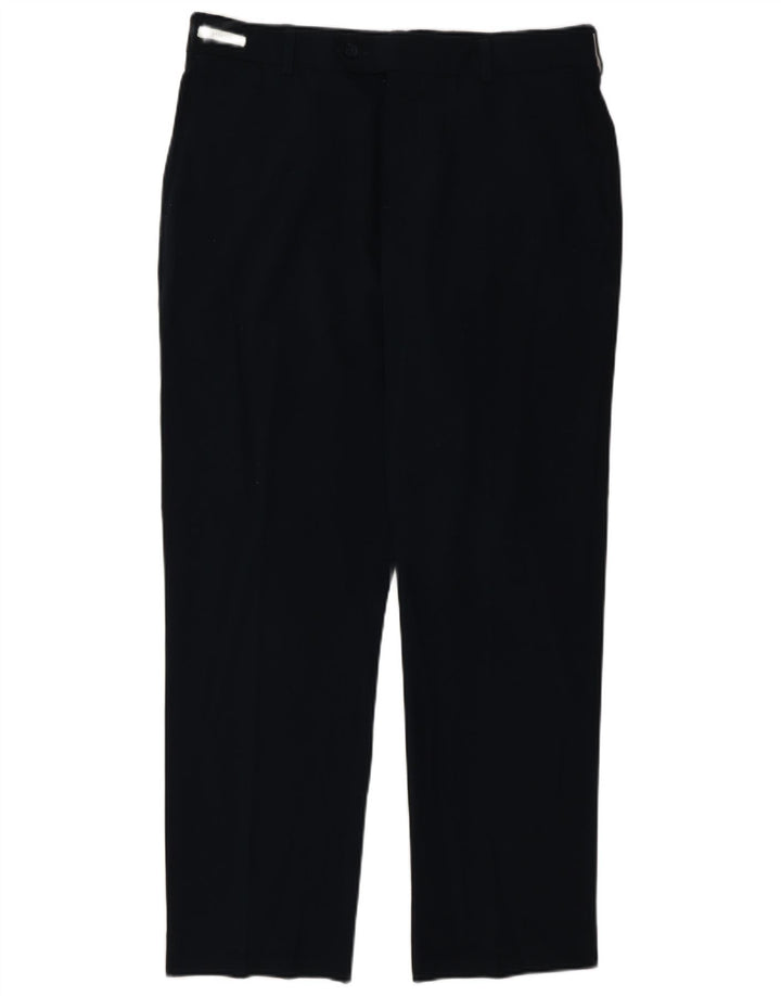 Farah Mens Straight Casual Trousers W34 L29 Navy Blue Polyester