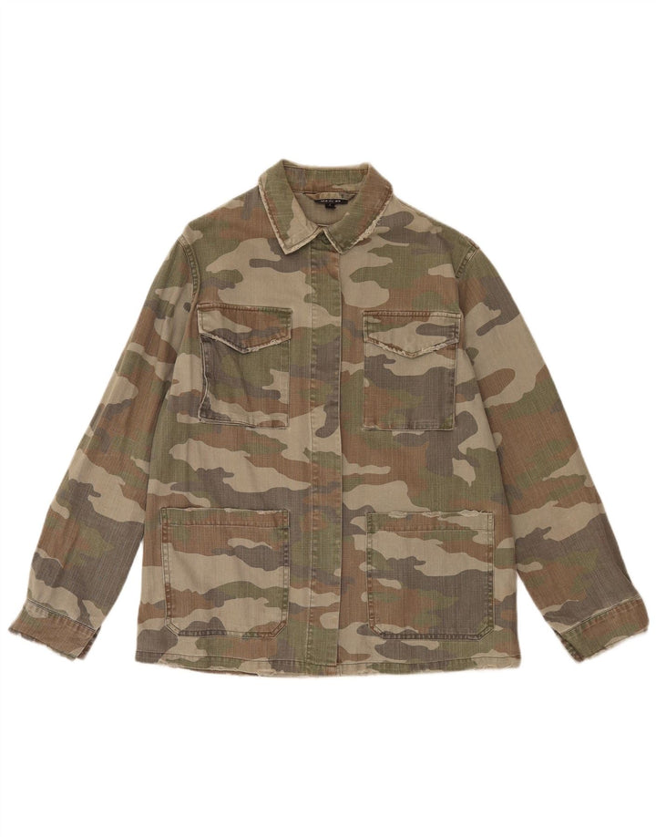 Topshop Womens Oversized Utility Jacket UK 10 Small Khaki Camouflage Cotton