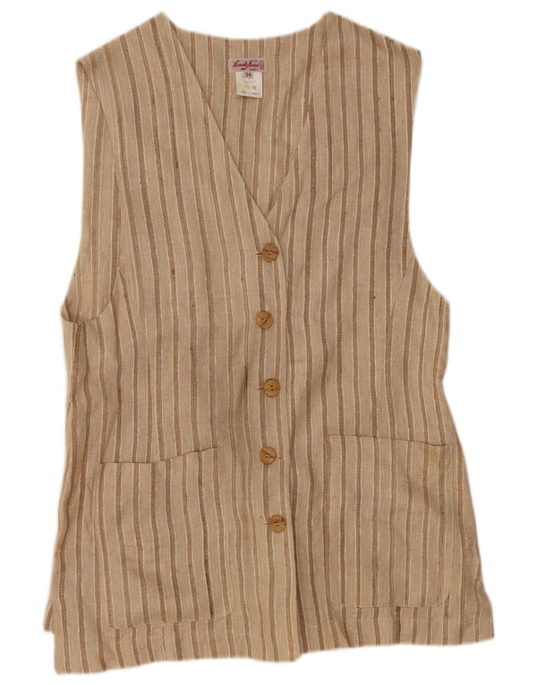 Renato Nucci Womens 5 Button Waistcoat EU 38 Medium Beige Striped Silk