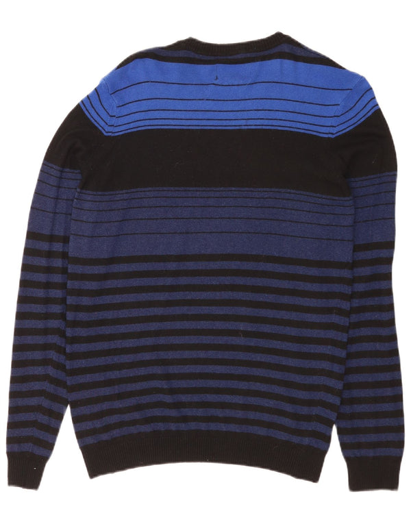 Energie Mens Crew Neck Jumper Sweater Medium Blue Striped Viscose