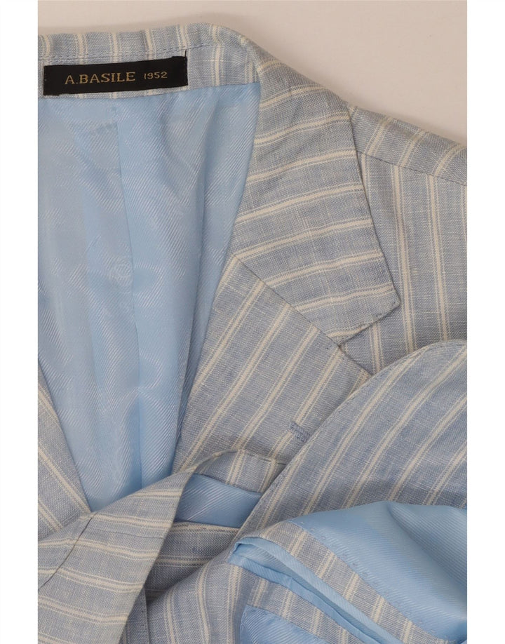 A.Basile Mens 3 Button Blazer Jacket IT 50 Large Blue Striped Linen