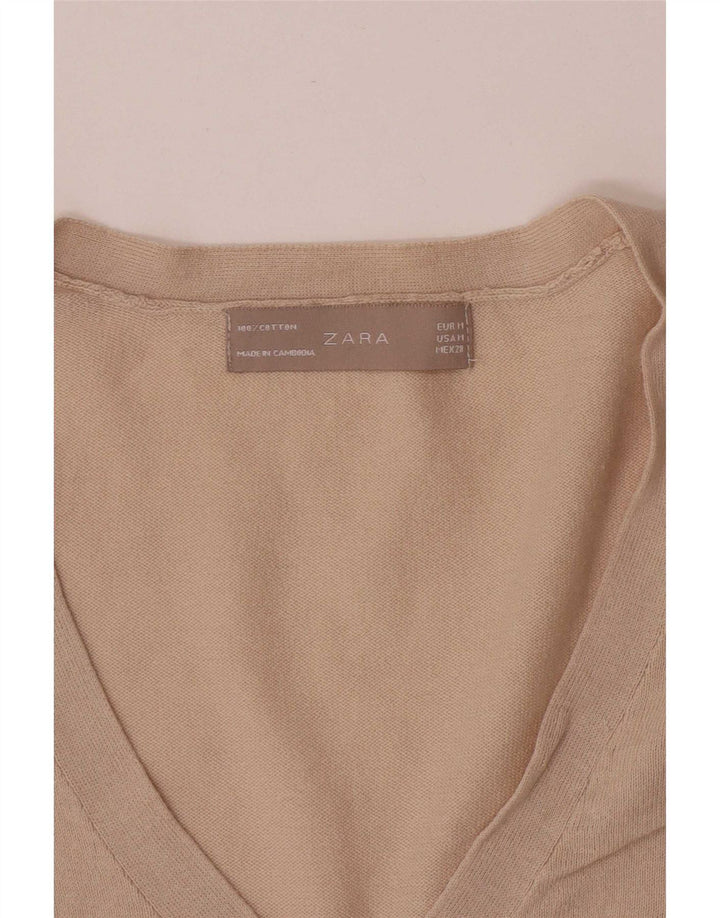 Zara Womens Cardigan Sweater UK 12 Medium Beige Cotton