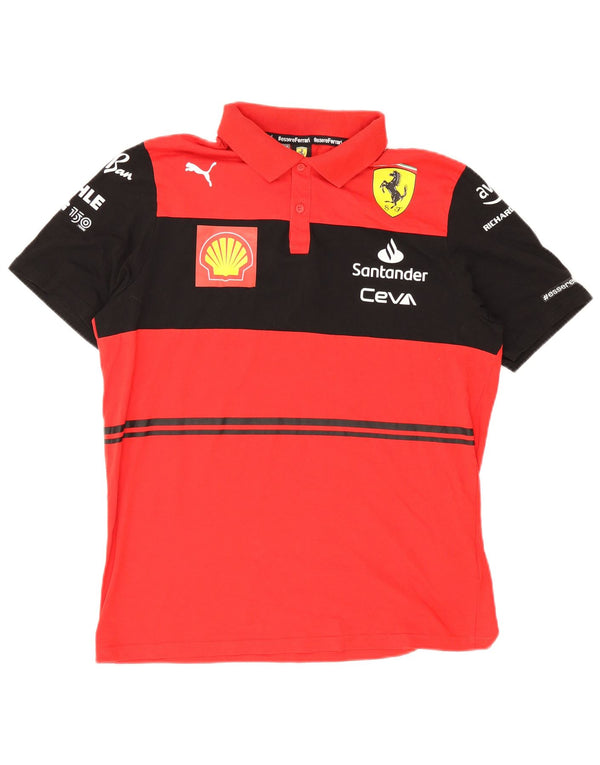 Puma Mens Ferrari Graphic Polo Shirt Large Red Colourblock Cotton