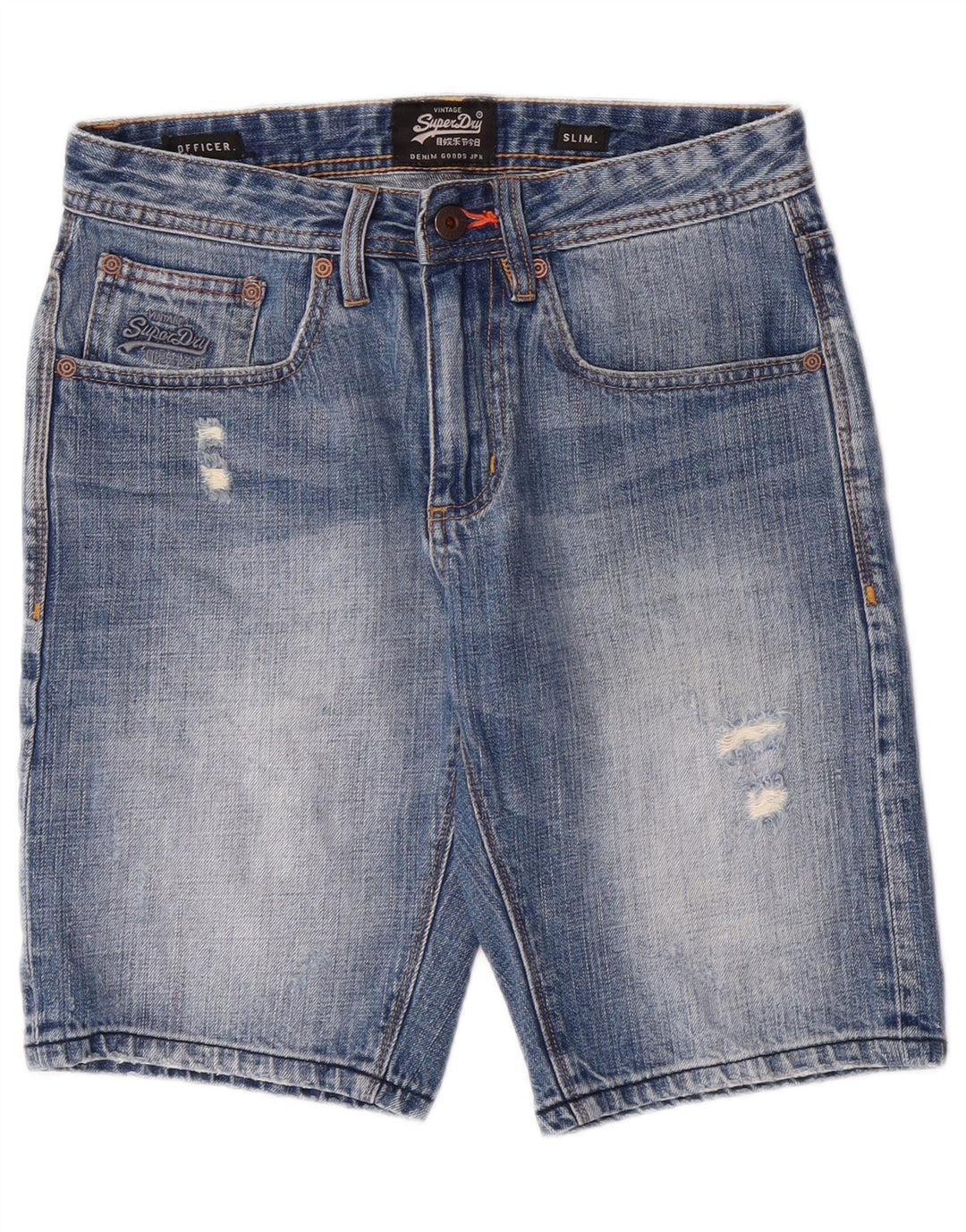 SUPERDRY Mens Distressed Slim Denim Shorts W28 Medium  Blue Cotton