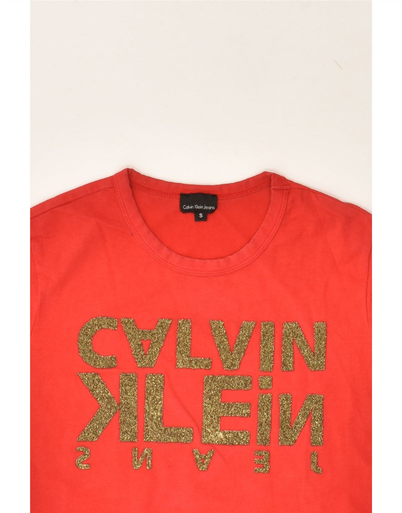 CALVIN KLEIN Womens Graphic T-Shirt Top UK 8 Small Red Cotton | Vintage Calvin Klein | Thrift | Second-Hand Calvin Klein | Used Clothing | Messina Hembry 