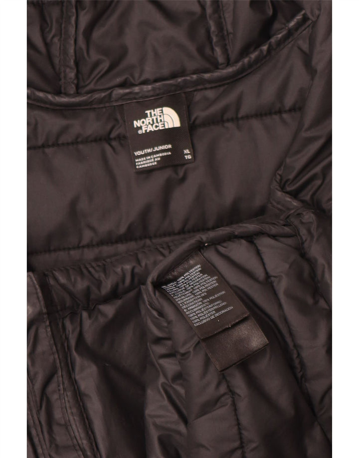 The North Face Boys Hooded Padded Jacket 14-15 Years XL Black Polyester