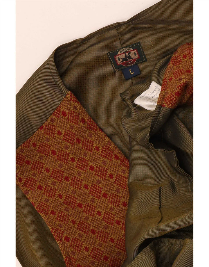 Manor House Mens Regular Waistcoat Large Brown Geometric Viscose Classic