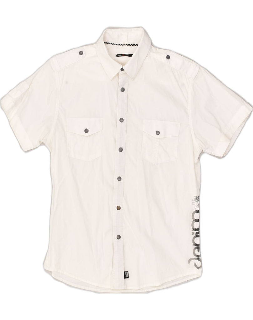 JACK & JONES Mens Graphic Short Sleeve Shirt Medium White Cotton | Vintage Jack & Jones | Thrift | Second-Hand Jack & Jones | Used Clothing | Messina Hembry 