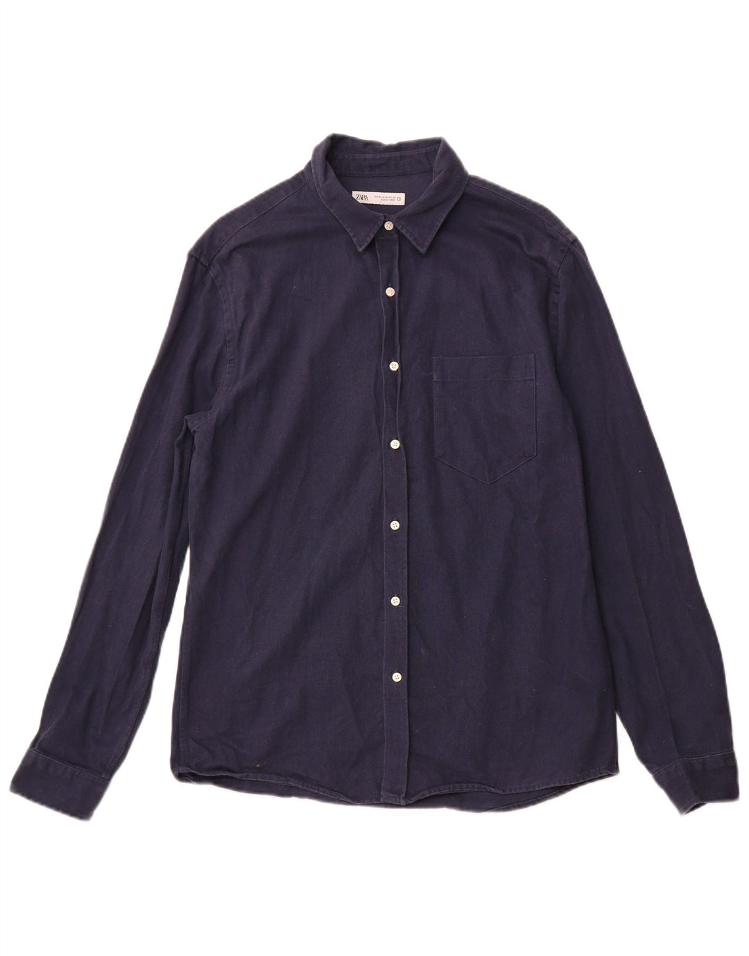 ZARA Mens Flannel Shirt Medium Navy Blue Cotton