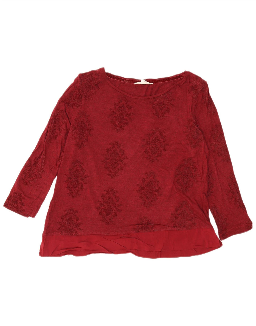 White Stuff Womens Crop Top Long Sleeve UK 14 Large Burgundy Floral Viscose