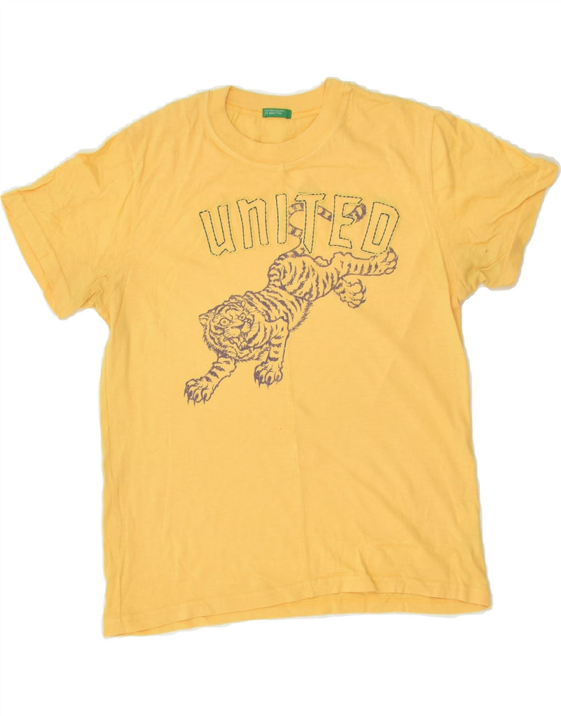 BENETTON Boys Graphic T-Shirt Top 7-8 Years Medium  Yellow Animal Print | Vintage Benetton | Thrift | Second-Hand Benetton | Used Clothing | Messina Hembry 