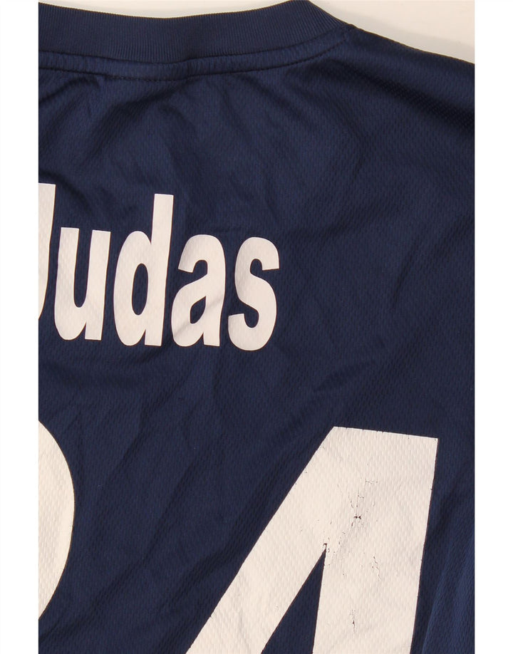 NIKE Mens Dri Fit Graphic Top Long Sleeve Medium Navy Blue Colourblock