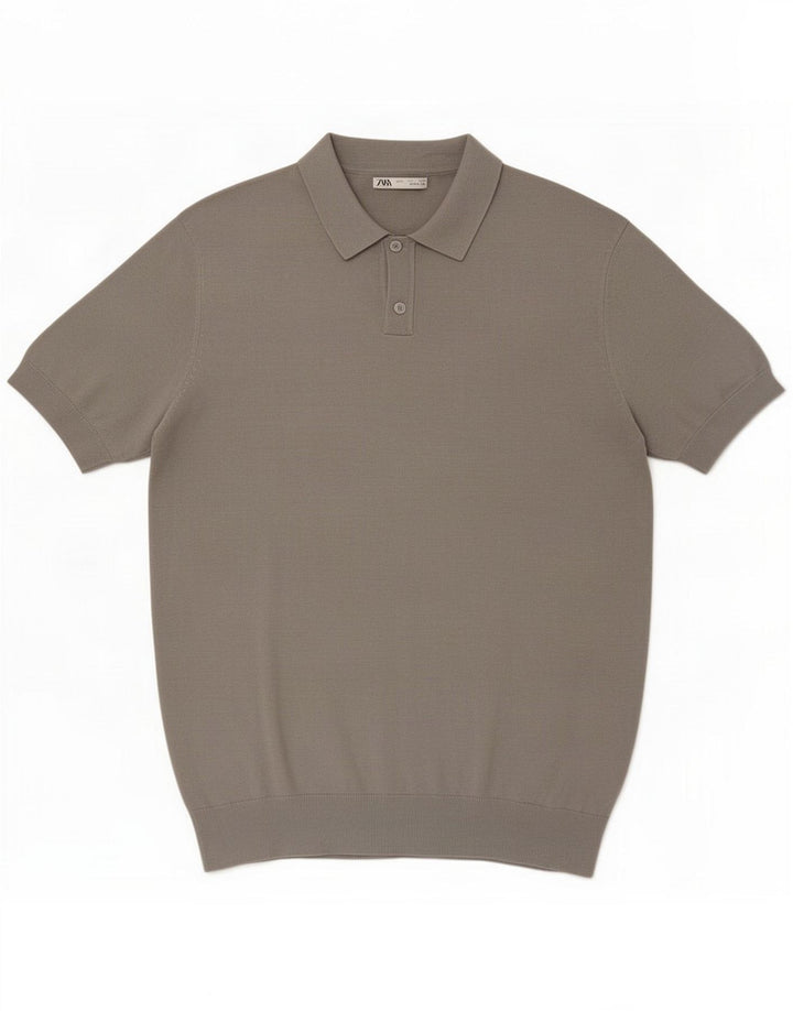 Zara Mens Polo Shirt Large Grey Lyocell