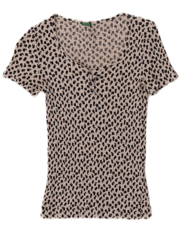 Benetton Womens T-Shirt Top UK 8 Small White Floral Cotton