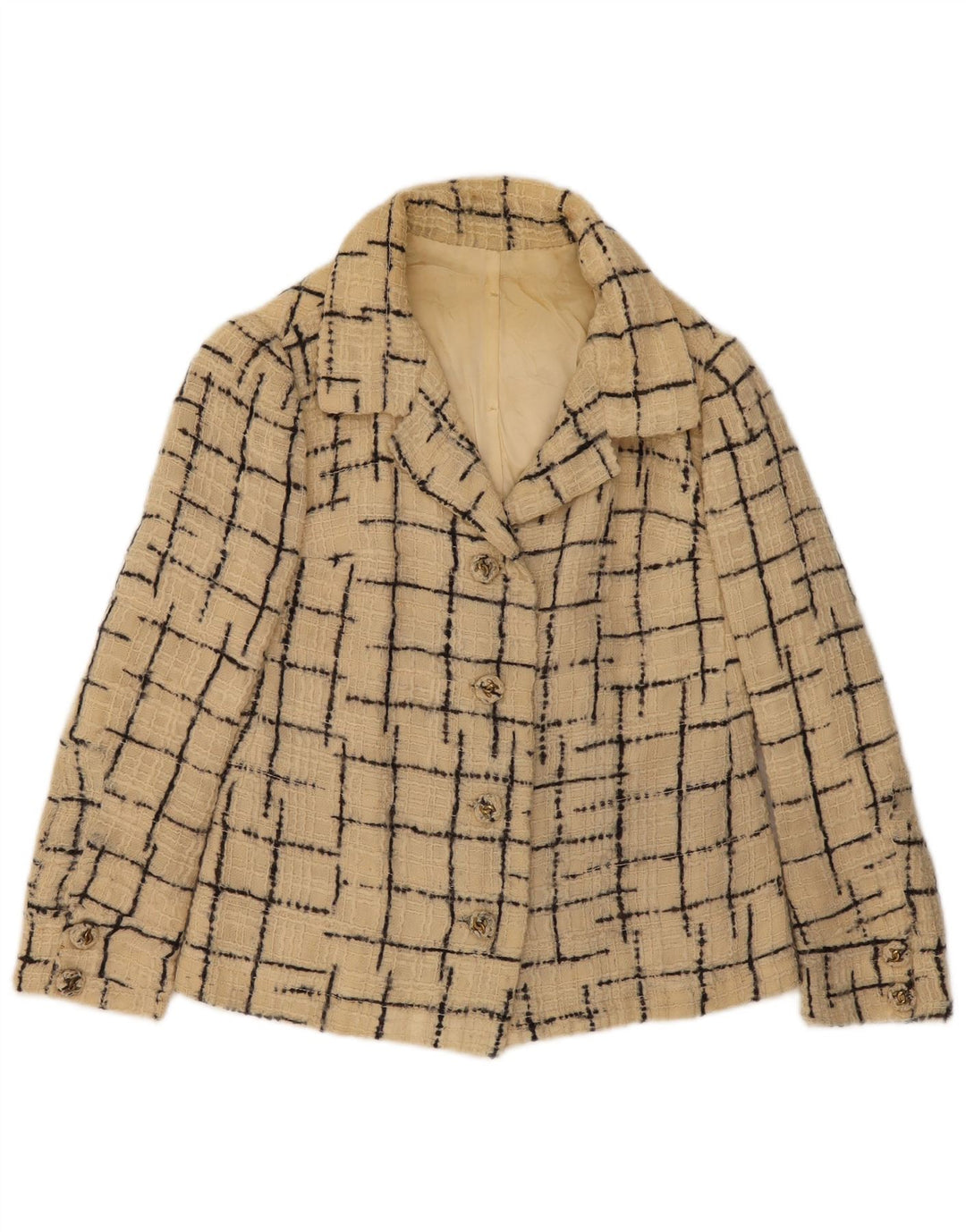 Vintage Womens 4 Button Blazer Jacket UK 10 Small Beige Check