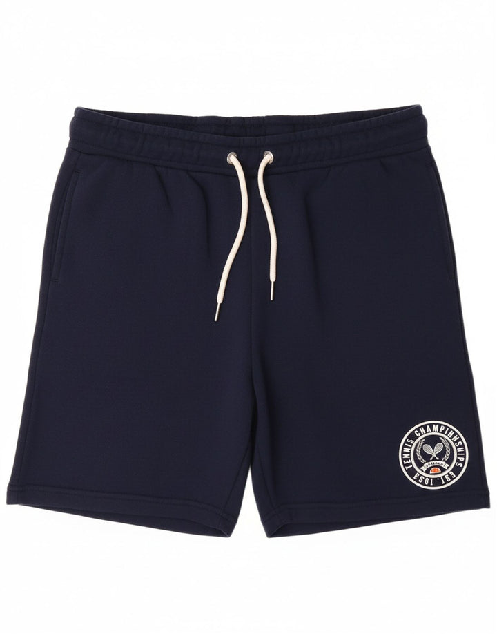 ELLESSE Mens Graphic Sport Shorts Small  Navy Blue Cotton