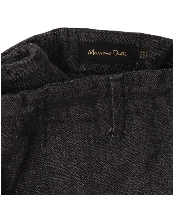 Massimo Dutti Mens Chino Trousers EU 42 Large W32 L28 Grey Herringbone