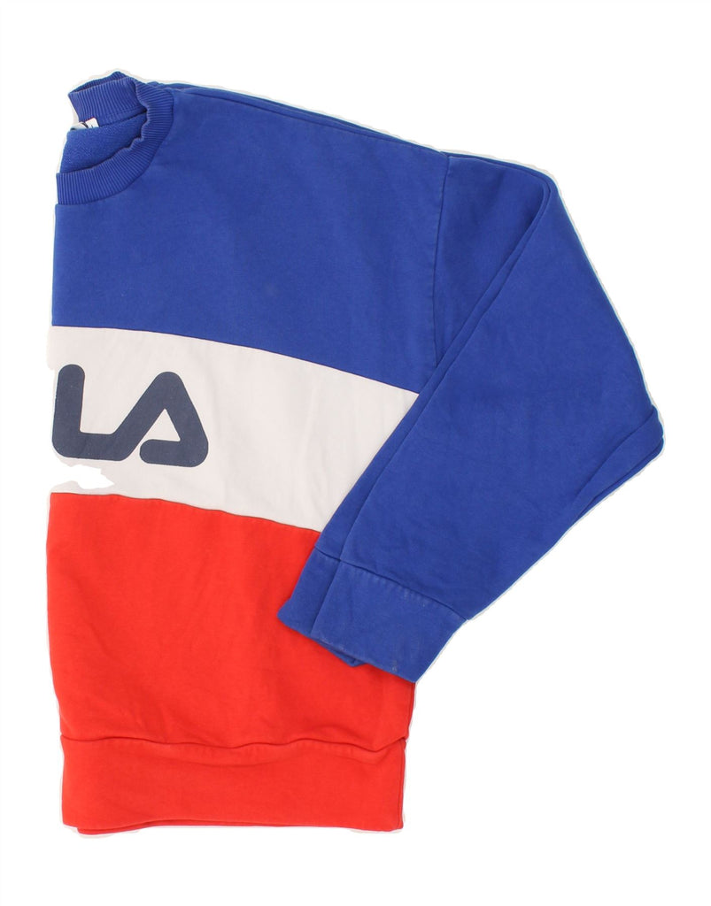 FILA Mens Graphic Sweatshirt Jumper Large Blue Colourblock Cotton | Vintage Fila | Thrift | Second-Hand Fila | Used Clothing | Messina Hembry 