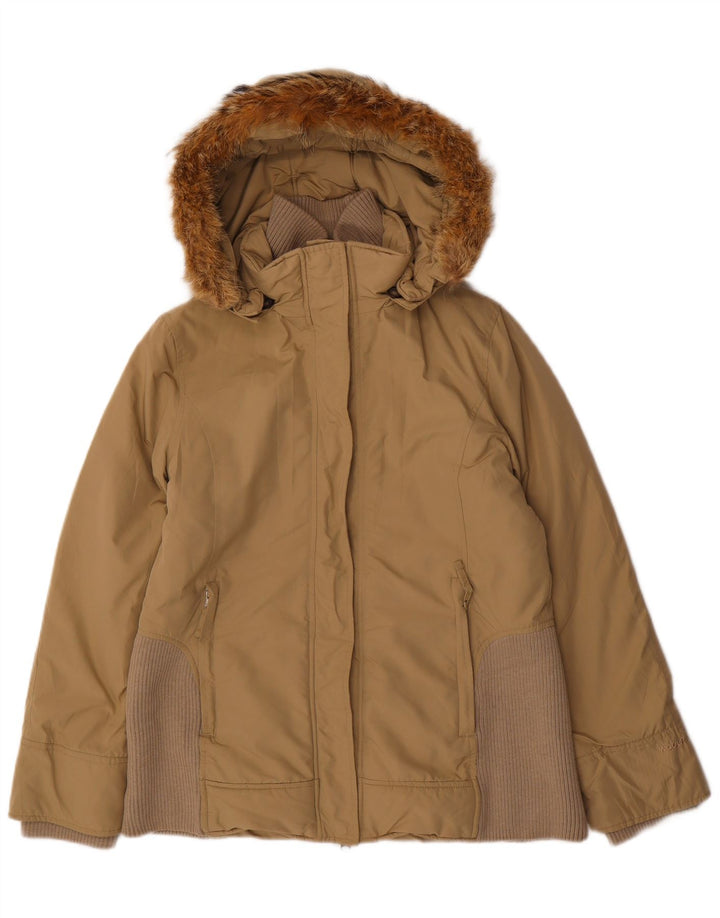 Woolrich Womens Hooded Padded Jacket UK 16 Large Beige Polyester