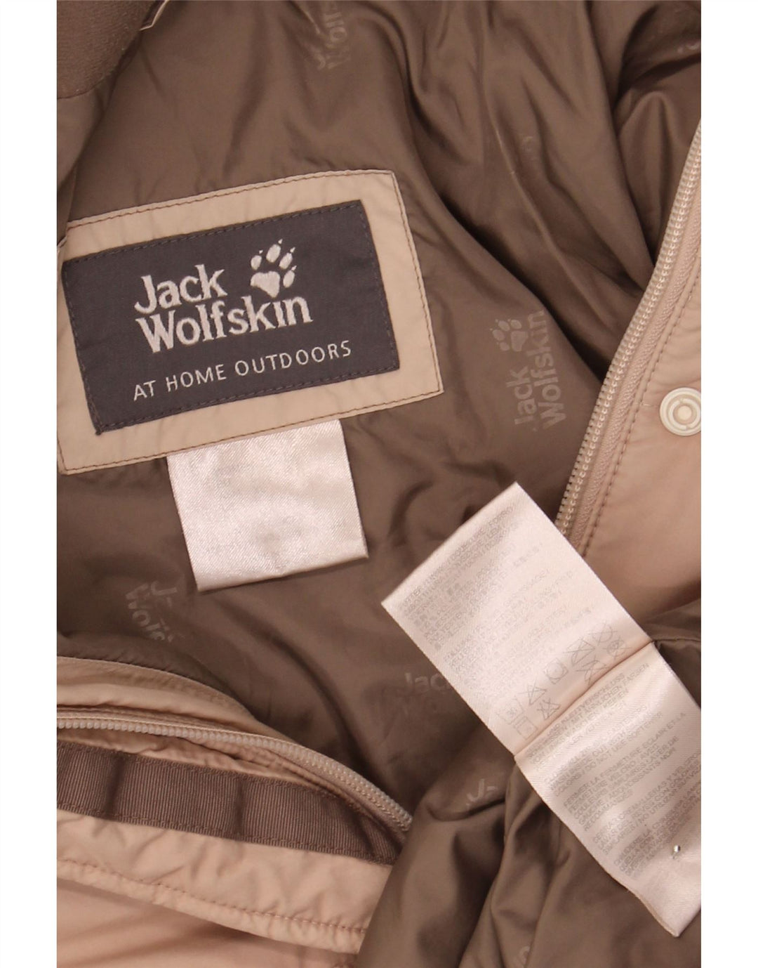 JACK WOLFSKIN Womens Hooded Padded Jacket UK 16 Large Beige Polyester Vintage Jack Wolfskin and Second-Hand Jack Wolfskin from Messina Hembry 