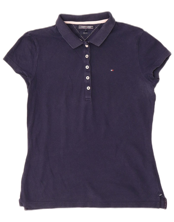 Tommy Hilfiger Womens Slim Fit Polo Shirt UK 12 Medium Navy Blue Cotton
