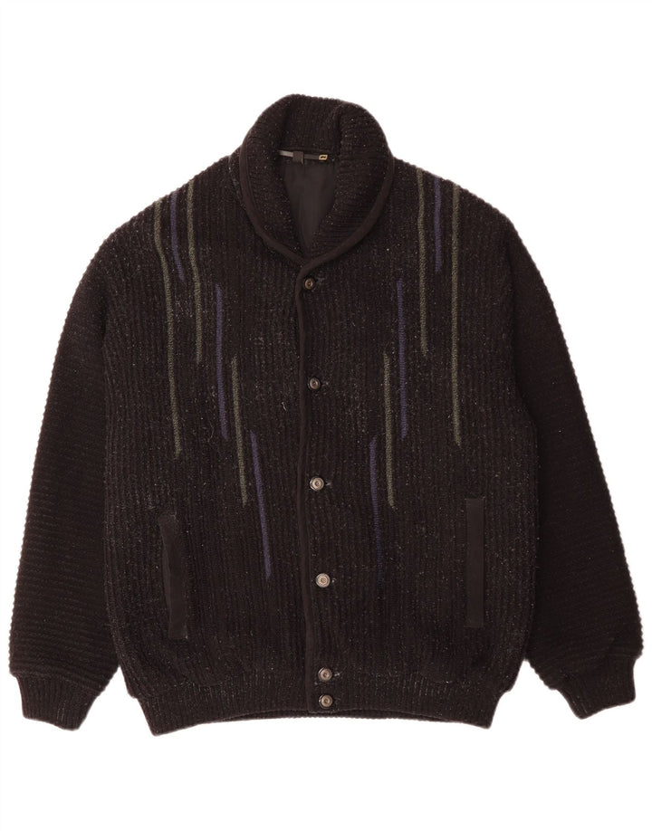 Canda Mens Cardigan Sweater Large Black Striped