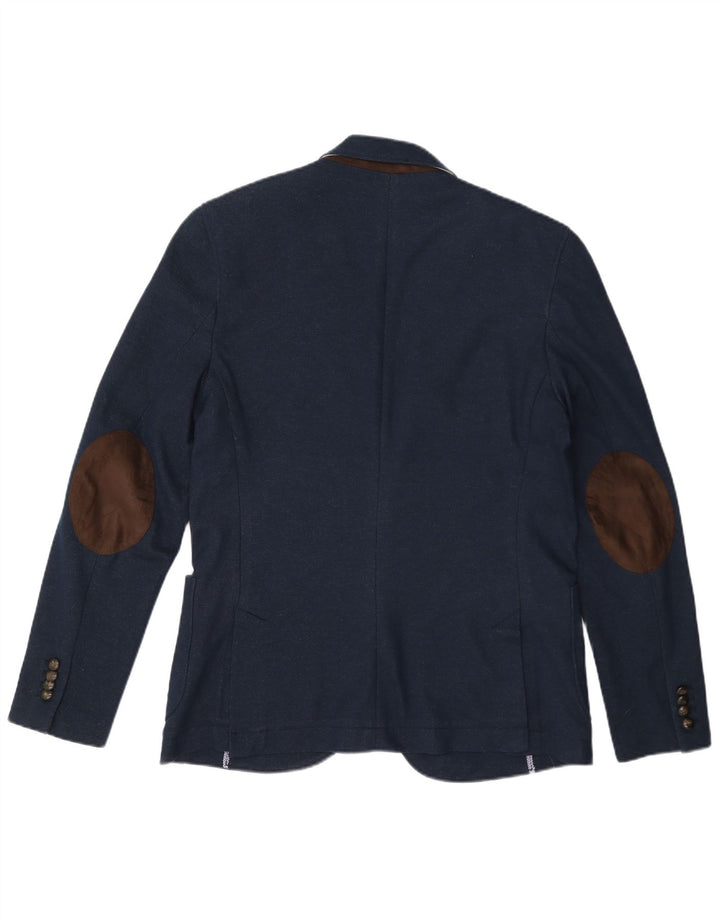 Zara Mens 2 Button Blazer Jacket EU 52 Large Navy Blue Polyester