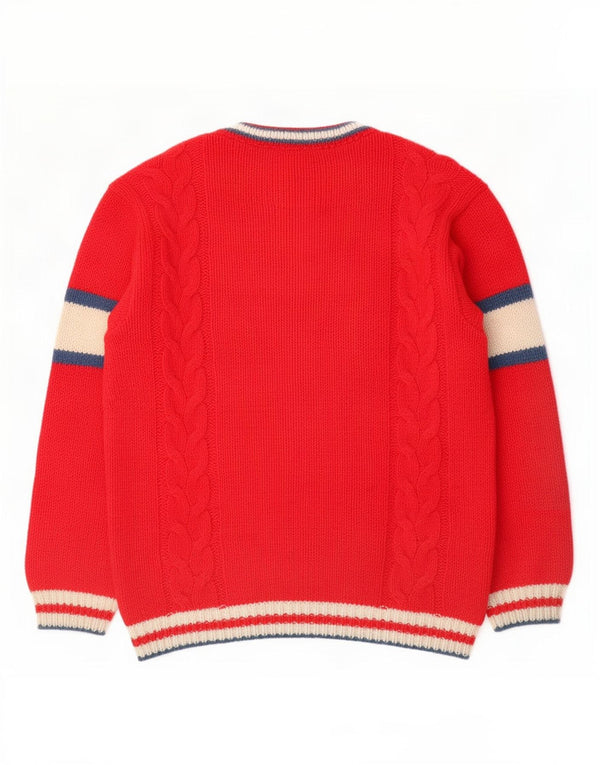 Foxhound Mens Graphic V-Neck Jumper Sweater Medium Red Colourblock