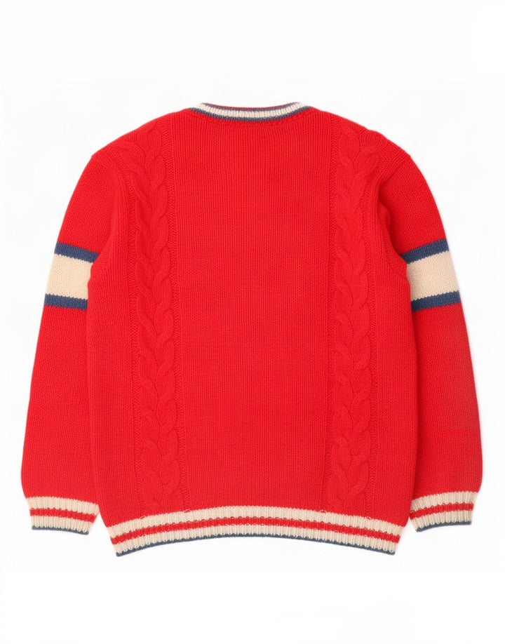 Foxhound Mens Graphic V-Neck Jumper Sweater Medium Red Colourblock